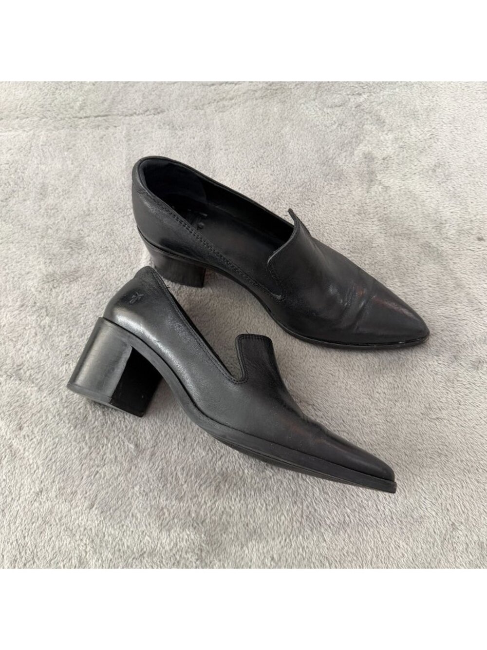 Frye Sadie Venetian Loafers Heels Shoes Black Leather 8.5 Pointed Toe Booties